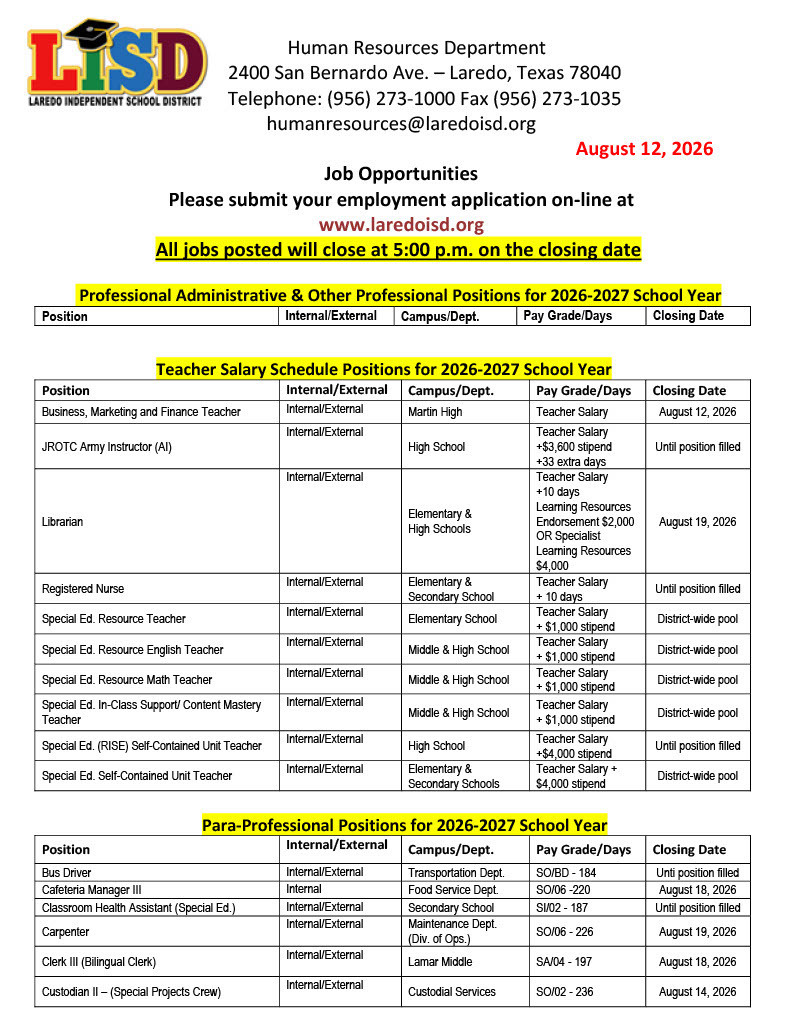 Job Opportunities Page 1
