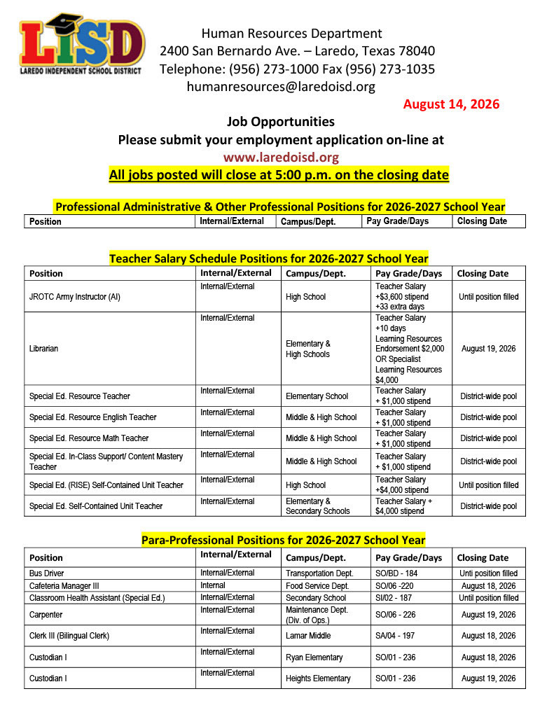 Job Opportunities Page 1