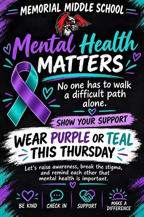 Wear Purple or Teal for Mental health day!