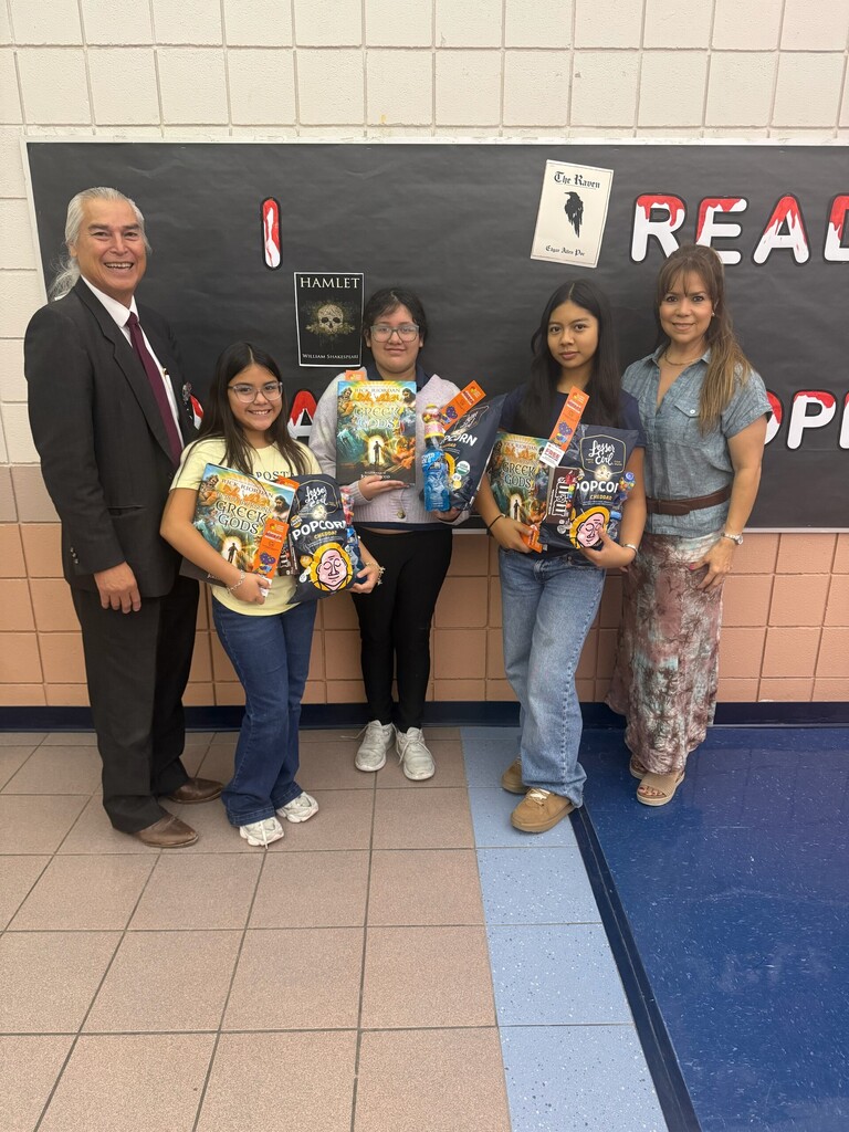 From left to right, top 6th grade student, Natalie Ramirez, top 7th grade student, Jaylynn Hernandez, and top 8th grade student, Azul Hernandez.