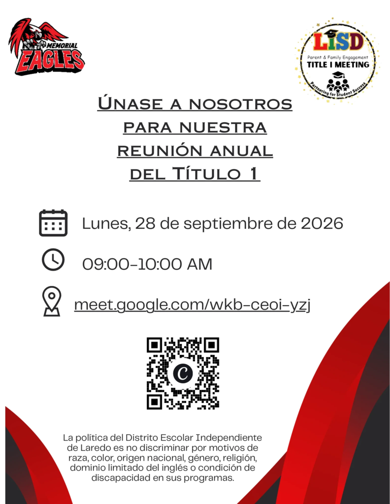 Title 1 Parent Meeting Today Sept 28 @ 9 am