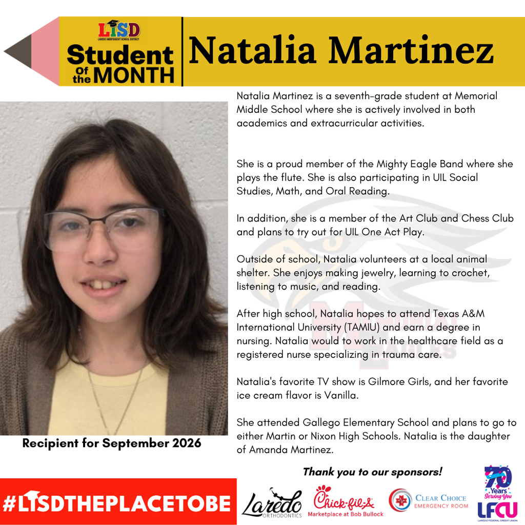 Memorial October Student of the Month