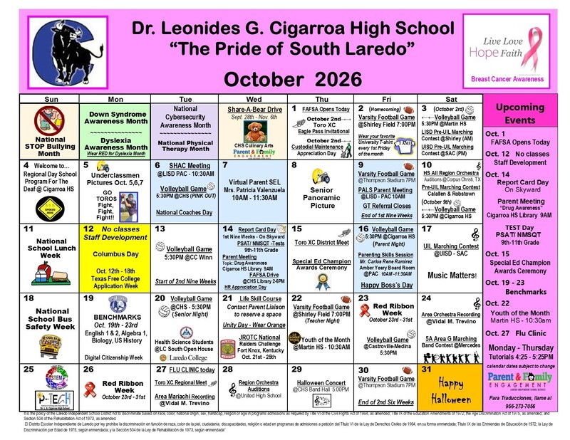 October Calendar of Events