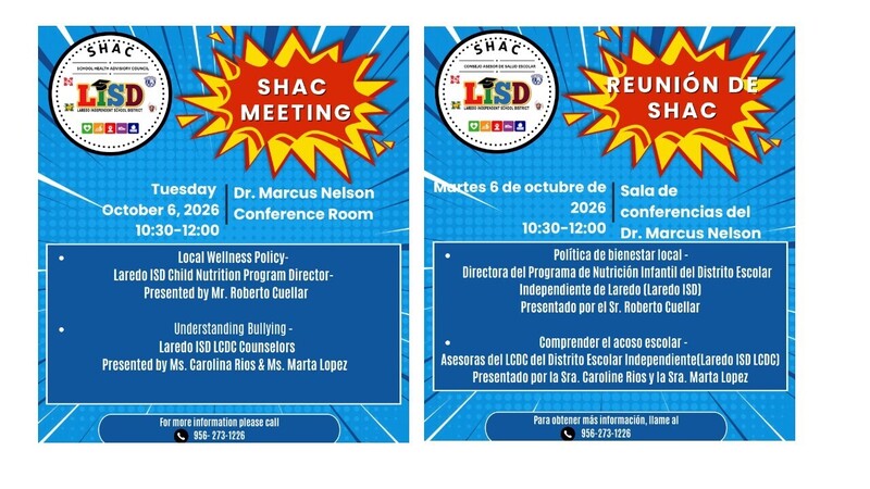 LISD SHAC Meeting - Oct. 6, 2026 at 10:30 am at Dr. M. Nelson Conference Room
