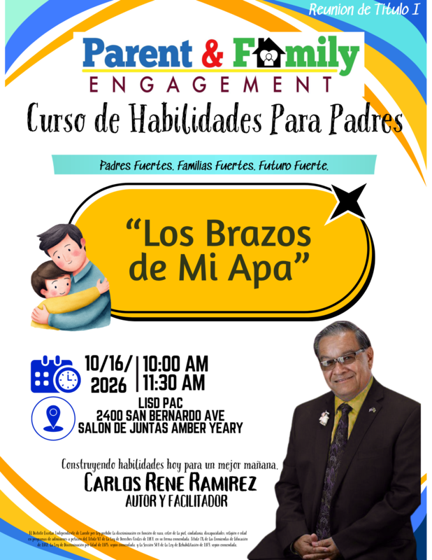 Parent & Family Engagement Course - October 16, 2026 at LISD PAC - 2400 San Bernardo Ave