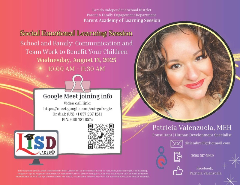 Social Emotional Learning Session - School and Family: Communication and Team Work to Benefit Your Children - Wednesday, August 13, 2025 at 10 am