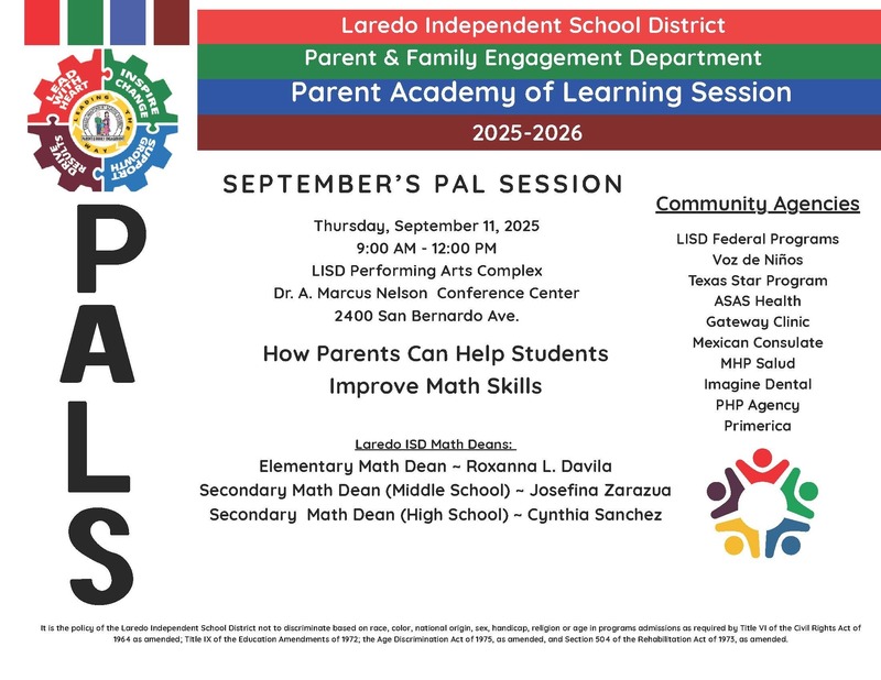 Laredo ISD - Parent & Family Engagement Department - Parent Academy of Learning Session - Sept. 11, 2025, 9 am @ Dr. A. Nelson Conference Center