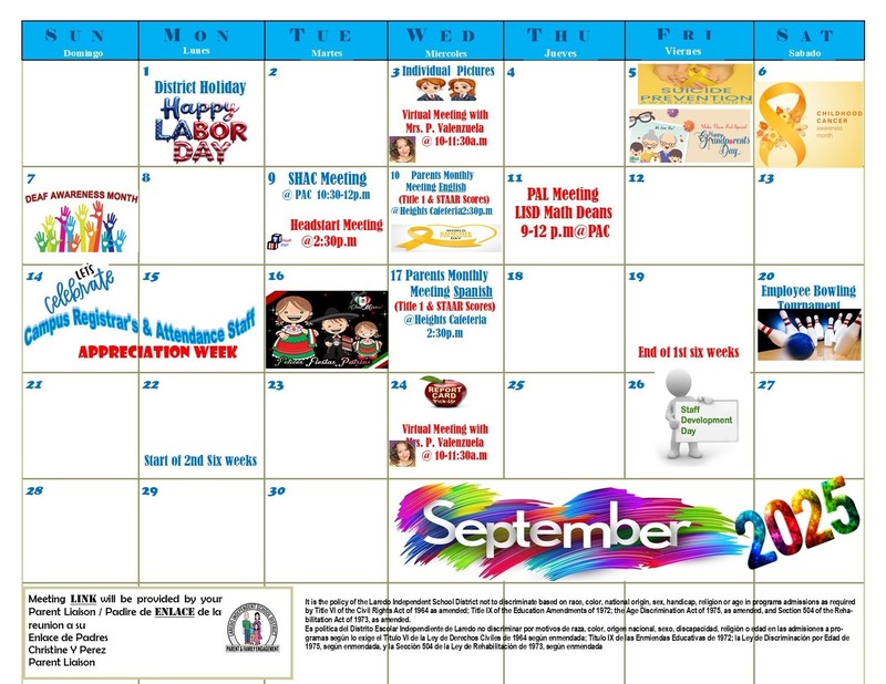 Heights Elementary Newsletter and Calendar Sept. 2025