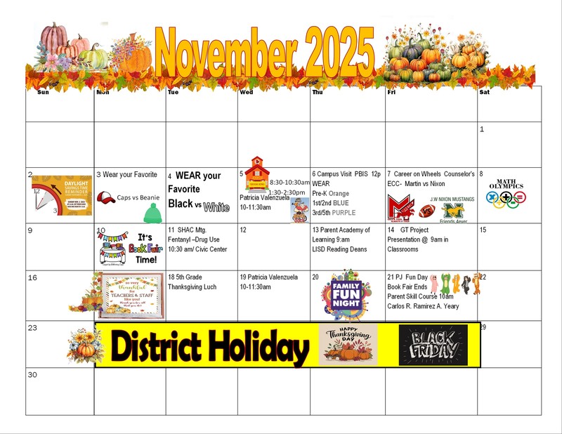 Calendar for November