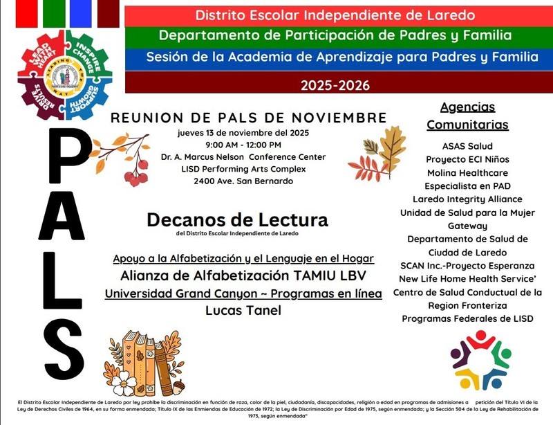 LISD - Parent Academy of Learning Session - Nov. 13, 2025 @  LISD Performing Arts Complex - 9 am