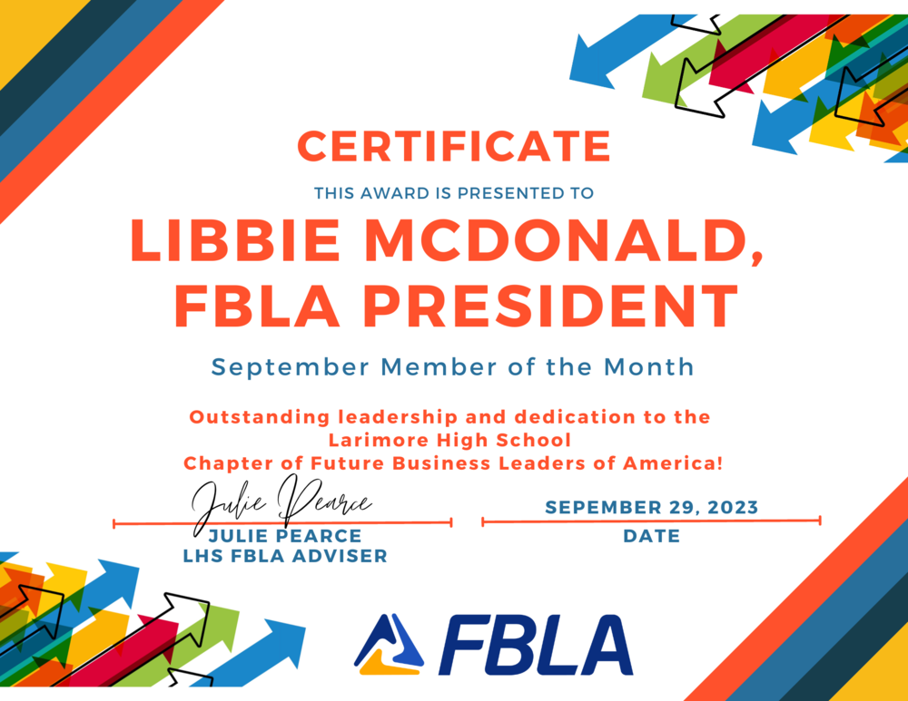 FBLA High School Member of the Month Larimore Public School District