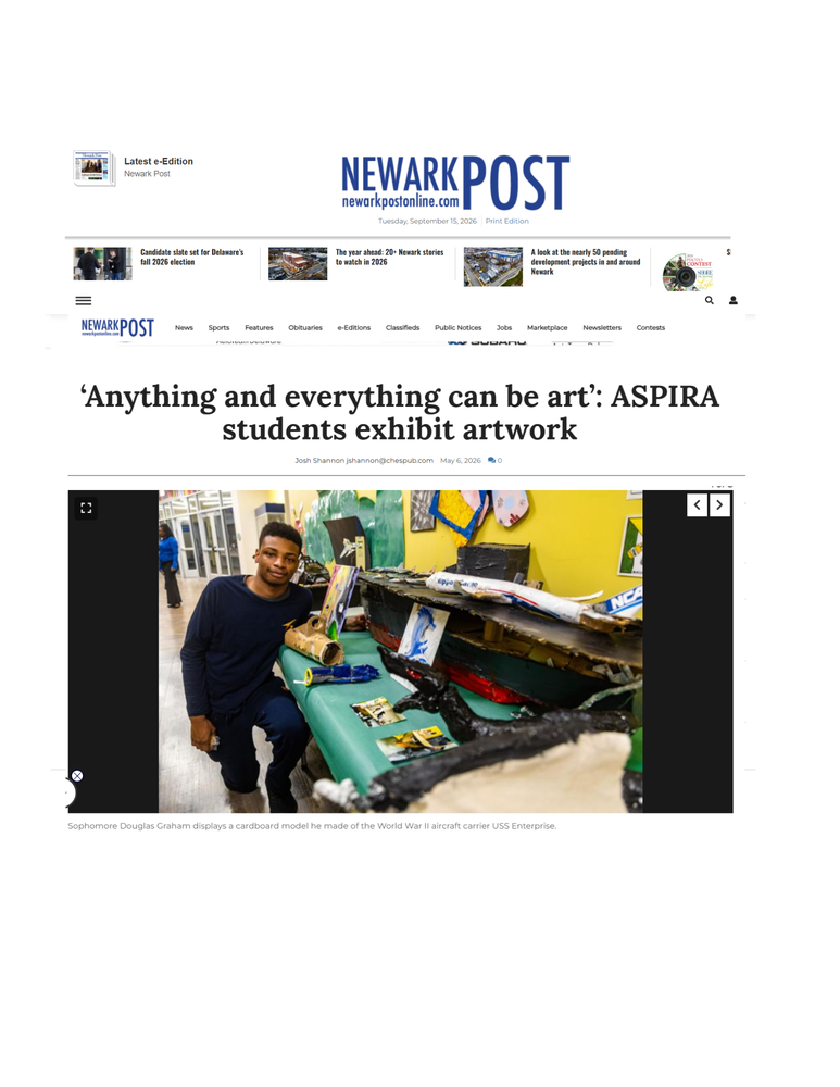 Newark Post article about ACHS Artwork