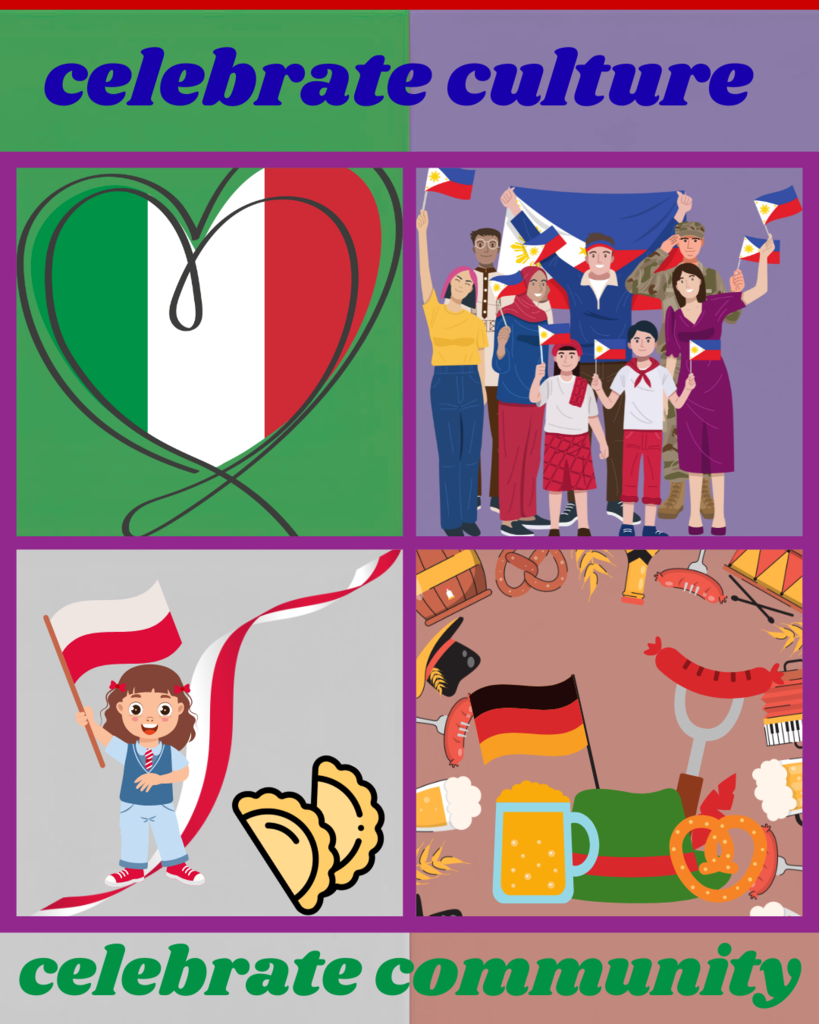 Italian, Polish, Filipino and German American Heritage Month Flyer
