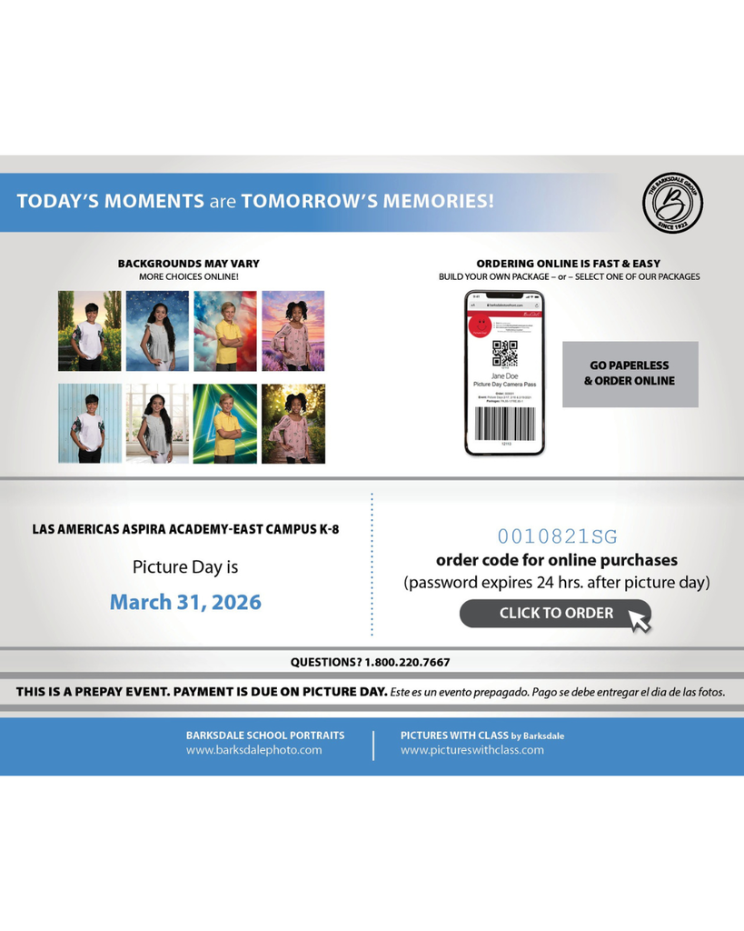 Picture day poster with details of how to order pictures 