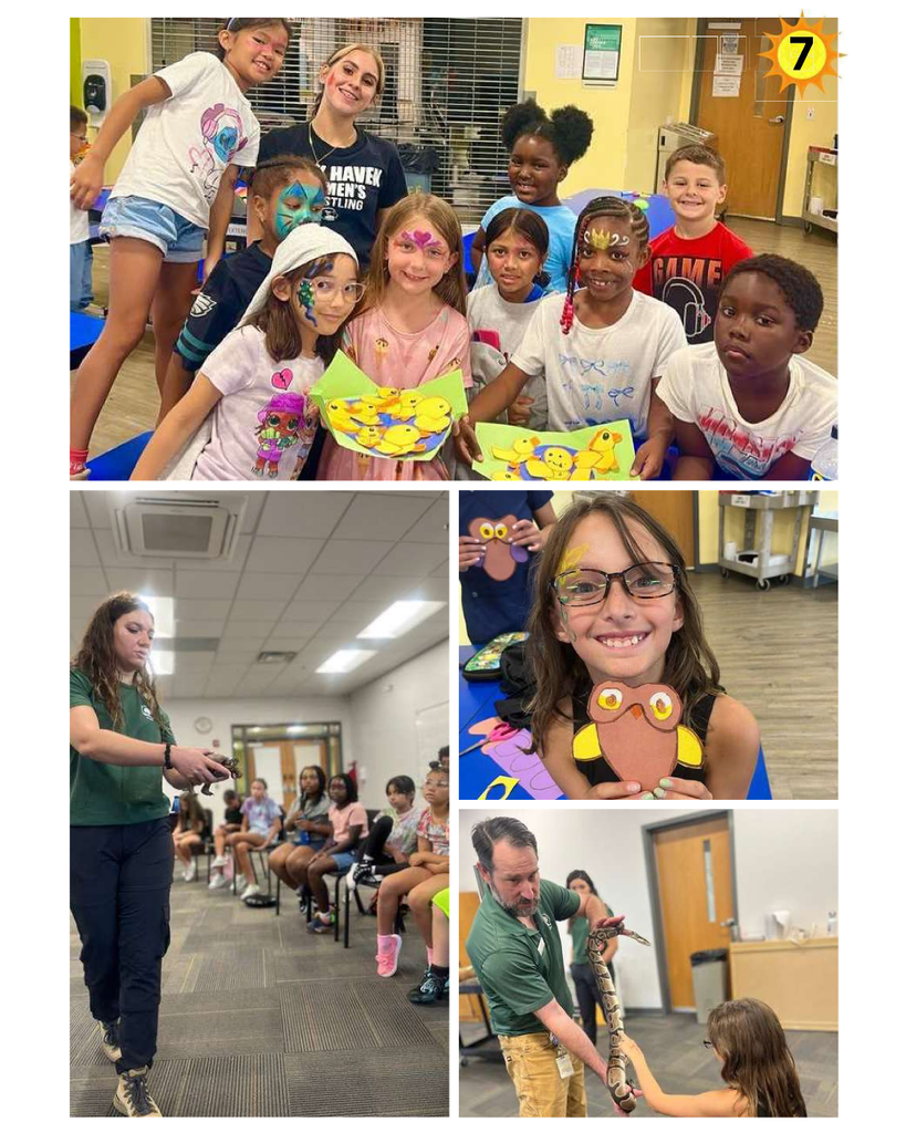 aspira summer camp students exploring diffferent animals like snakes
