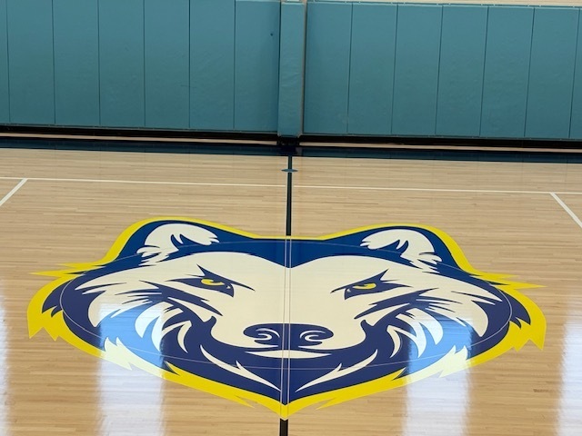 east campus new gym floor lobo design close up