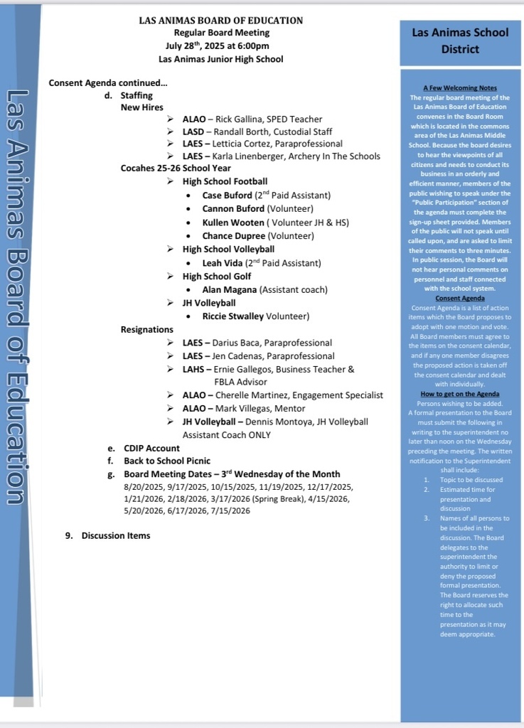 School board agenda