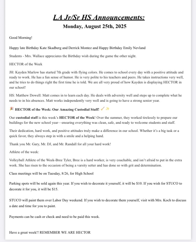 Jh/hs announcements