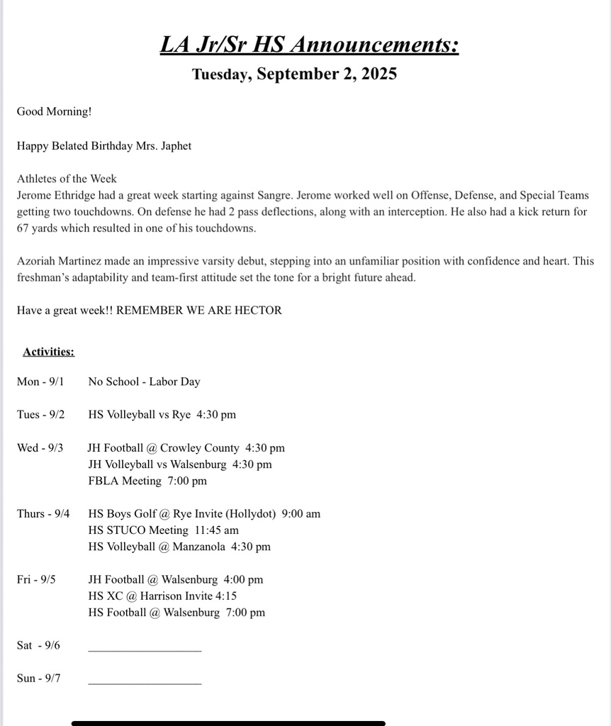 Jh/hs announcements