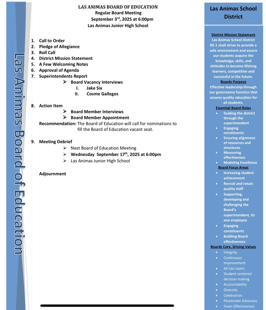 school board agenda for 9/3