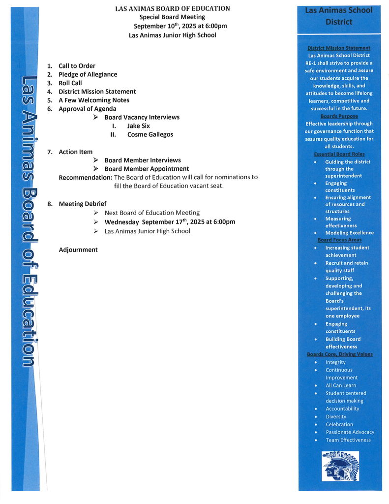 special board agenda for 9/10/25