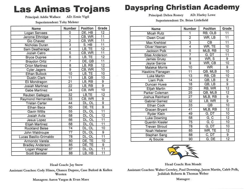 HS FB program for HOCO game