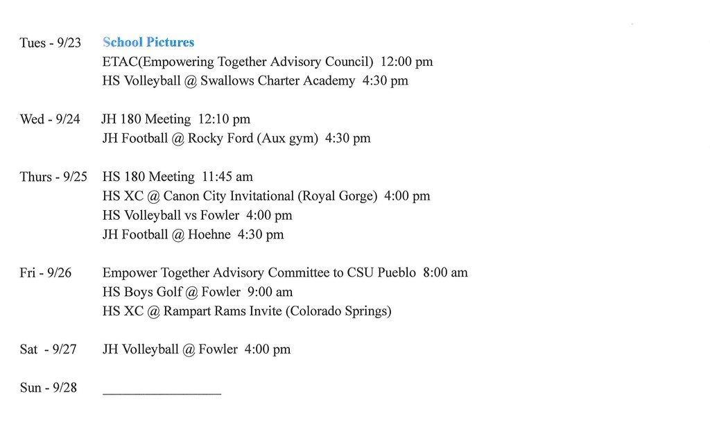 announcements for JH/HS