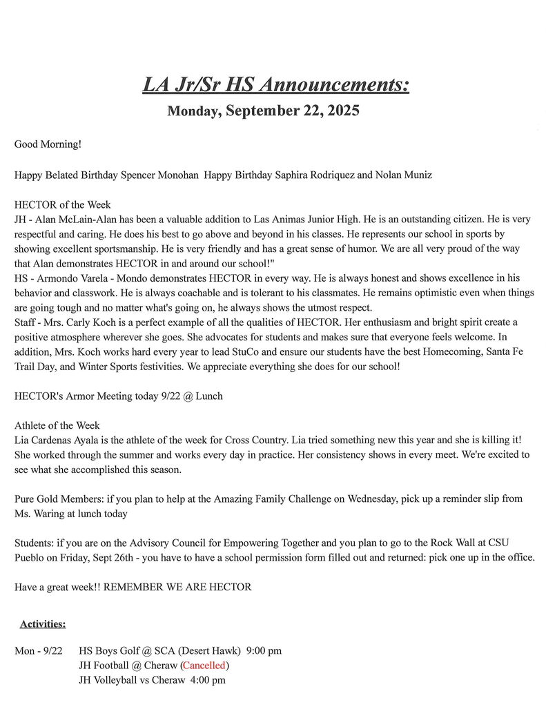 announcements for JH/HS