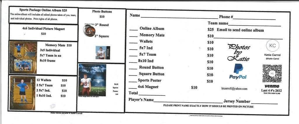 Sports photo order form