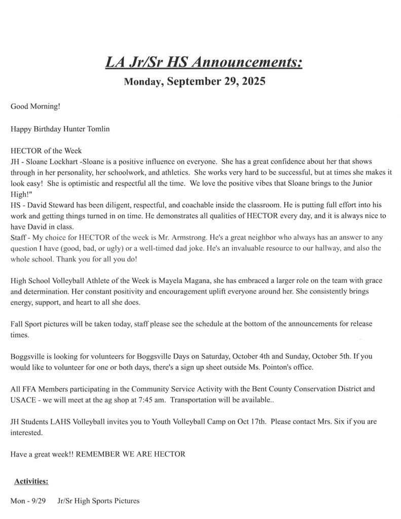 JH/HS announcements