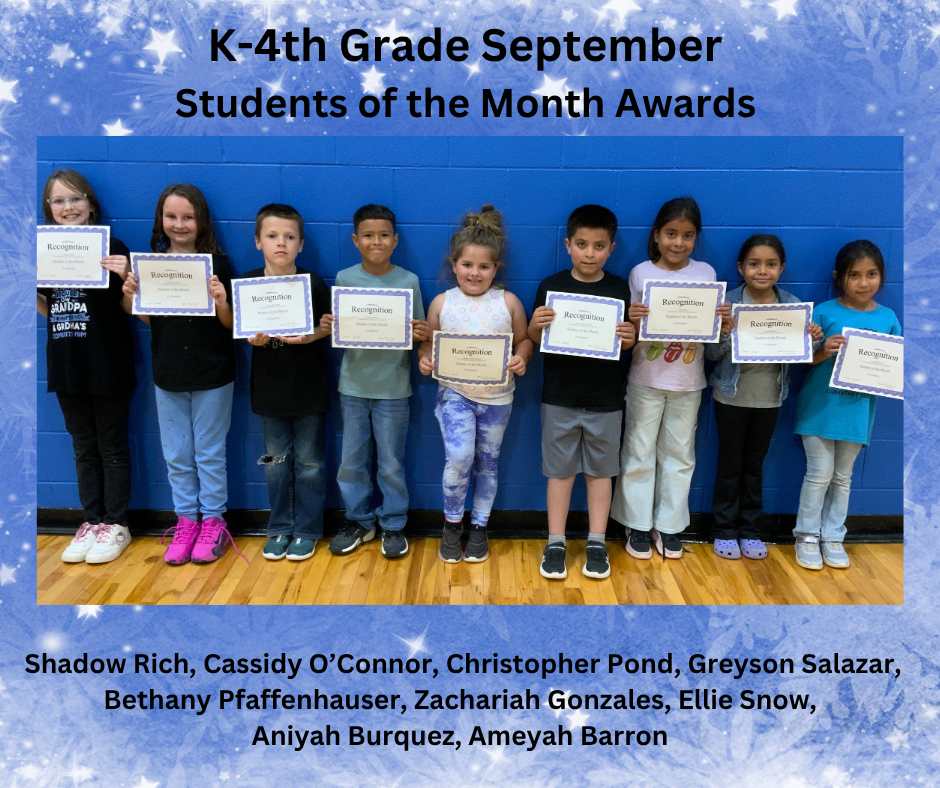 K-4 Students of the month for Sept flyer