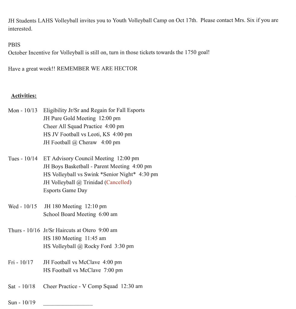 Jh/HS announcements