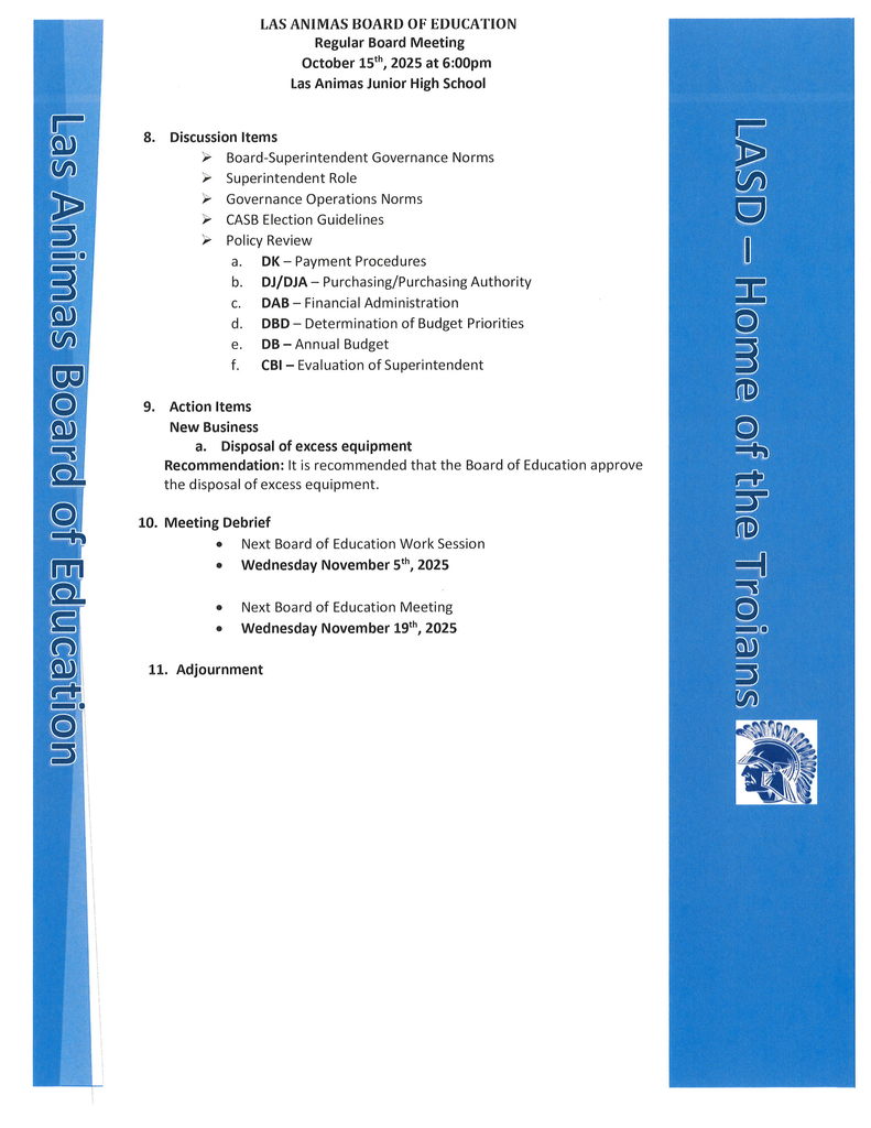 LASD Board Agenda for 10/15