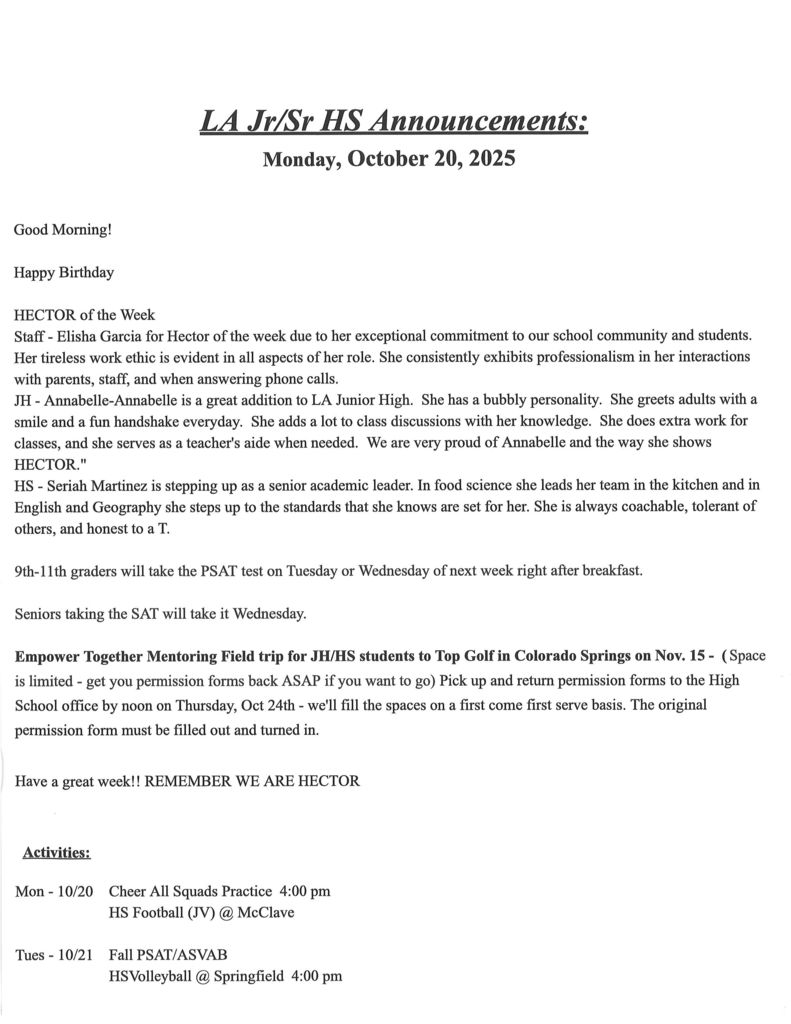 announcements jh/hs