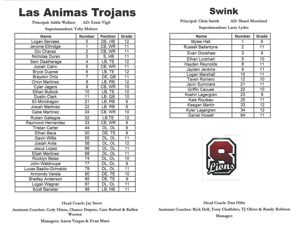 HS FB vs Swink program 