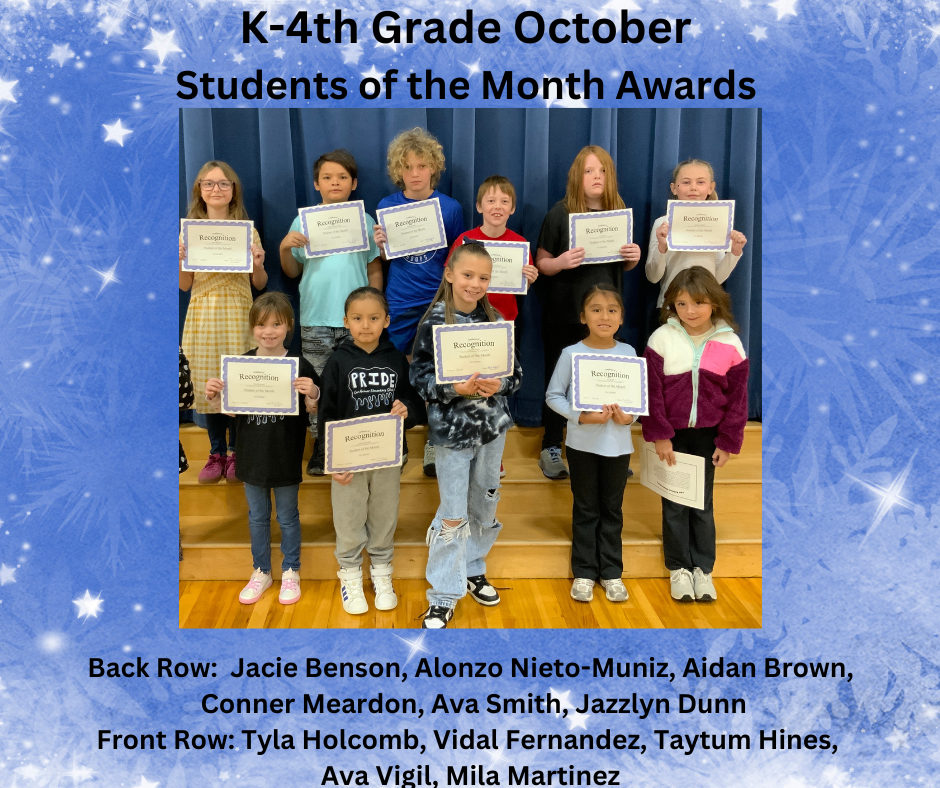 K-4 Students of the month for October 