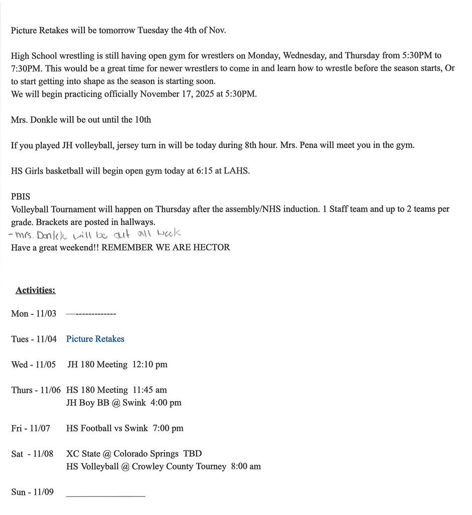 11/3 Jh/HS announcements