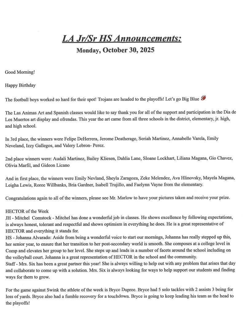 11/3 Jh/HS announcements