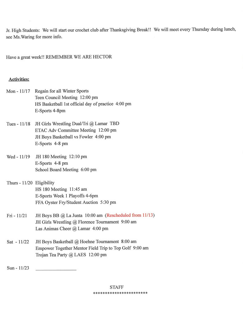 JH/HS announcements