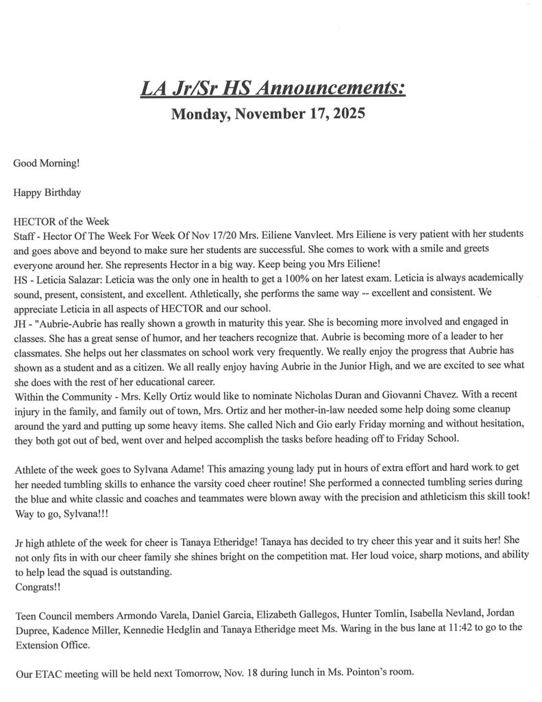 JH/HS announcements