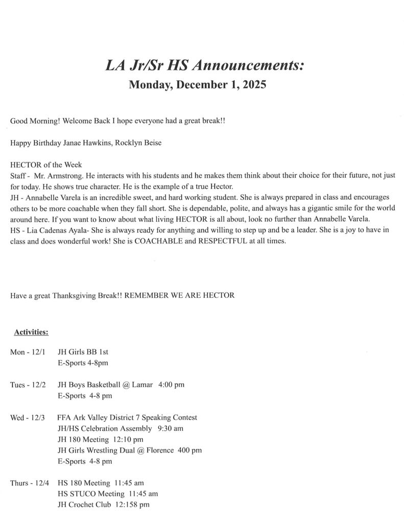 JH/HS announcements 