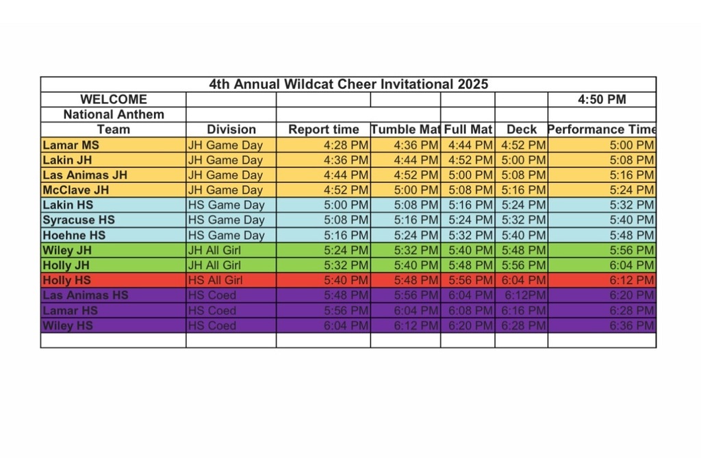cheer comp schedule for HOlly