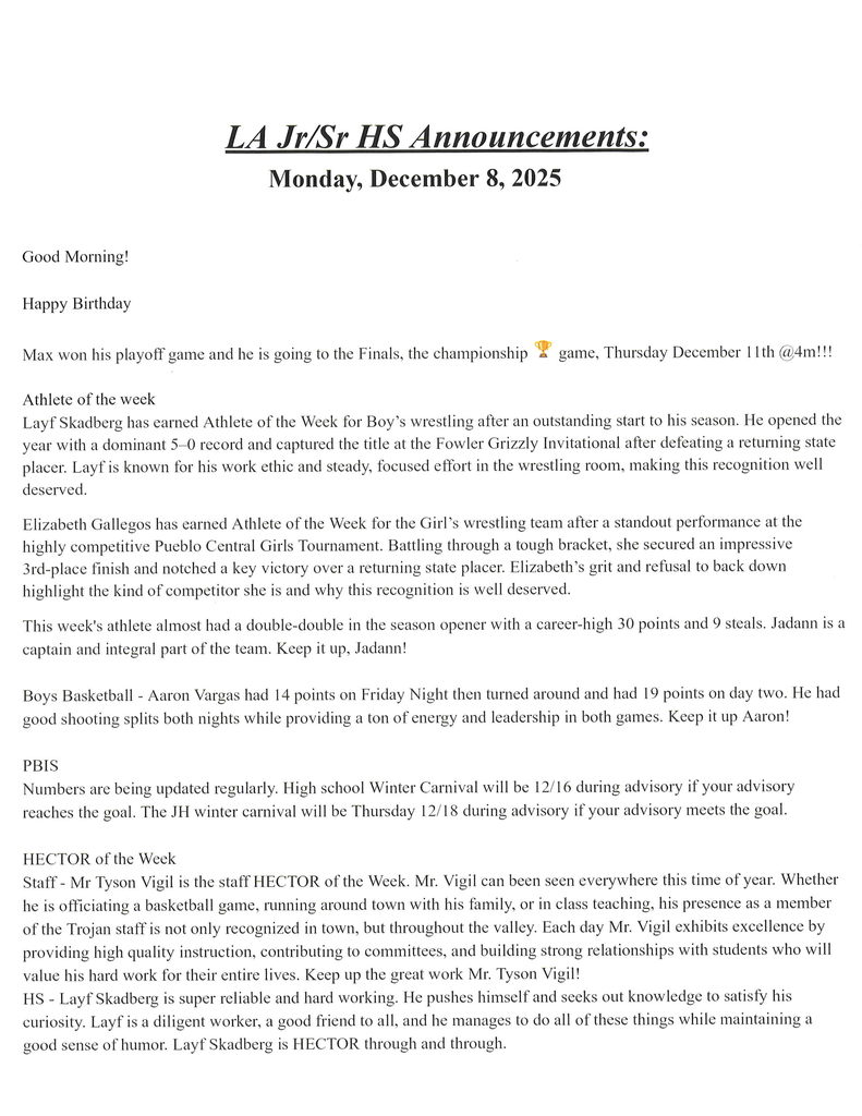 JH/HS Announcements