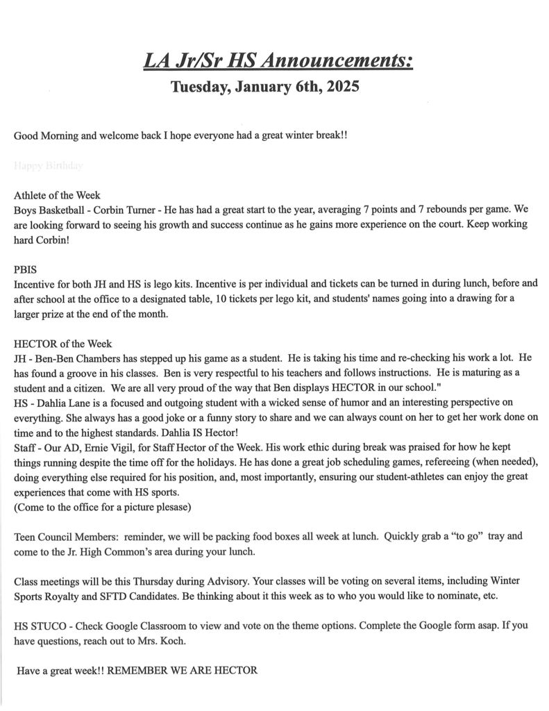 JH/HS announcements 