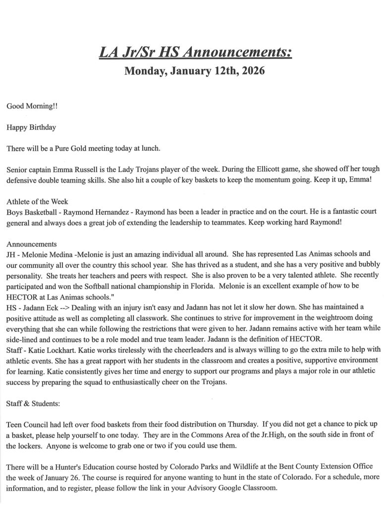 JH/HS announcements