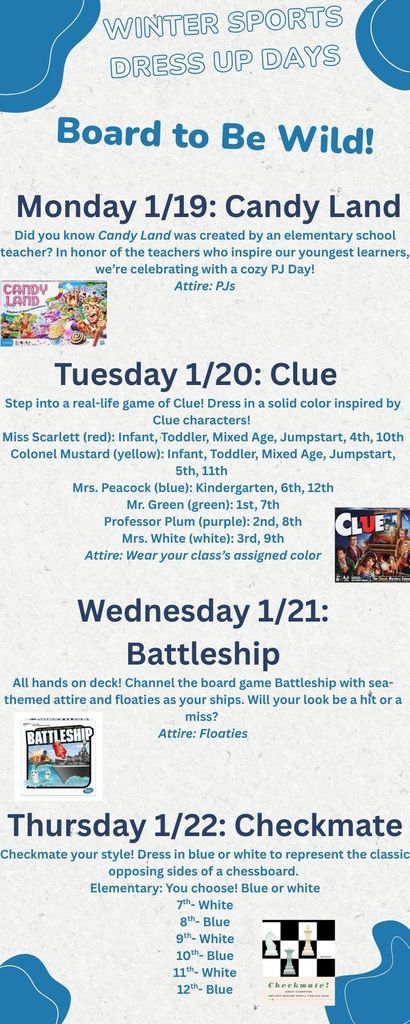 Winter sports week dress up days