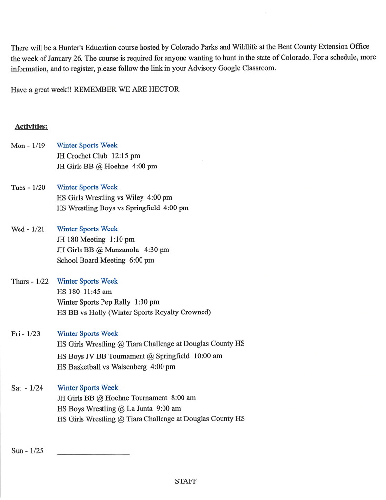 Announcements for JH/HS 