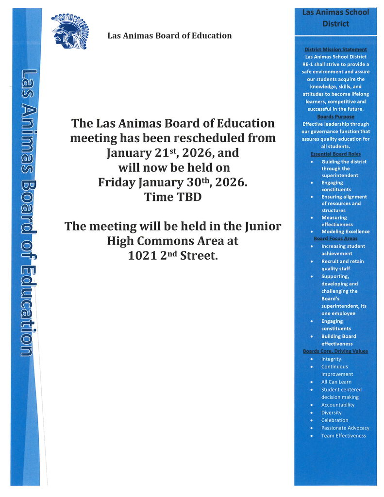 school board meeting changed to Jan 30