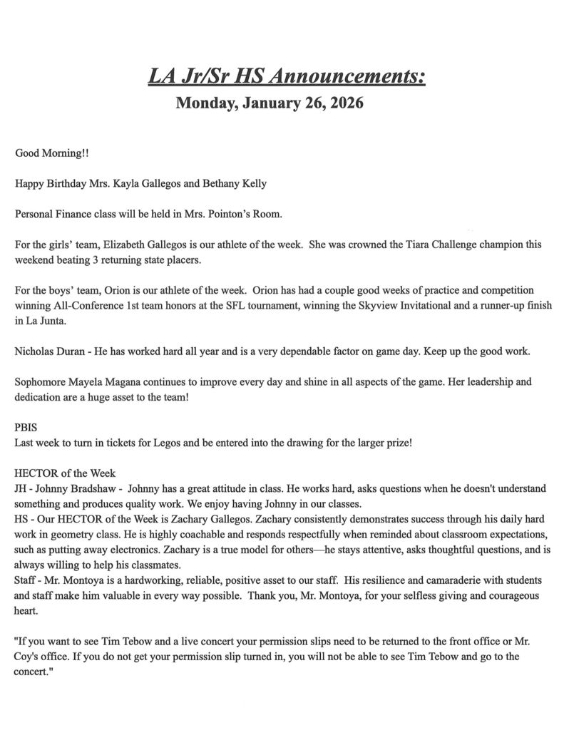 JH/HS announcements