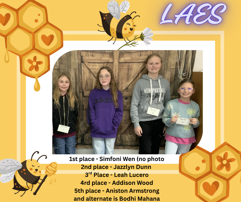 a flyer picturing the LAES spelling bee winners